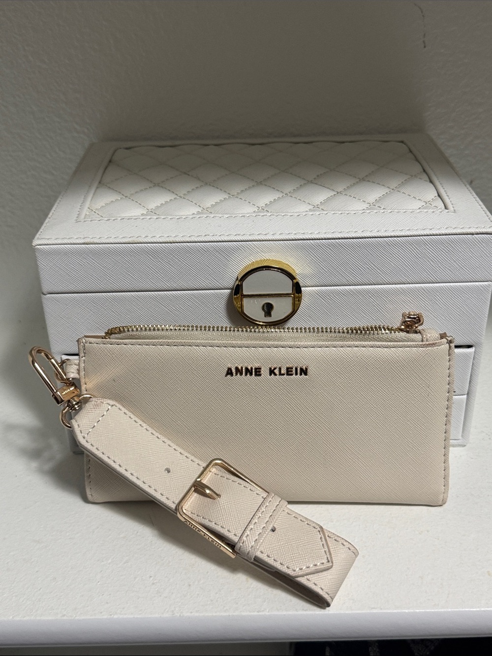Anne Klein Cream Beige Wristlet Wallet with Detachable Strap